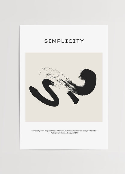 Elegant Minimalism Wall Art features dynamic brush strokes in black on a beige background.