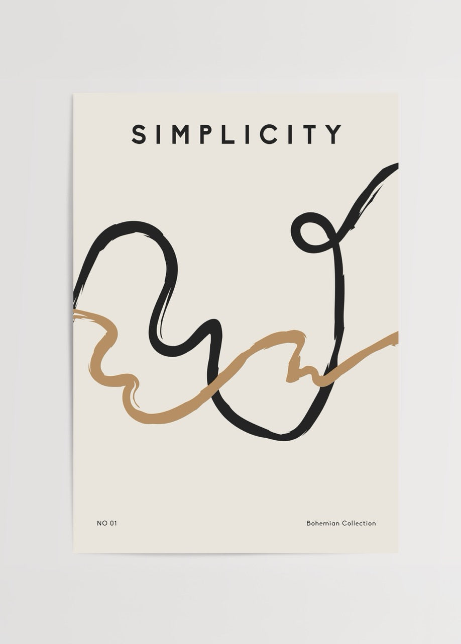 Curves of Elegance abstract art print showcasing minimalist lines in beige and black.