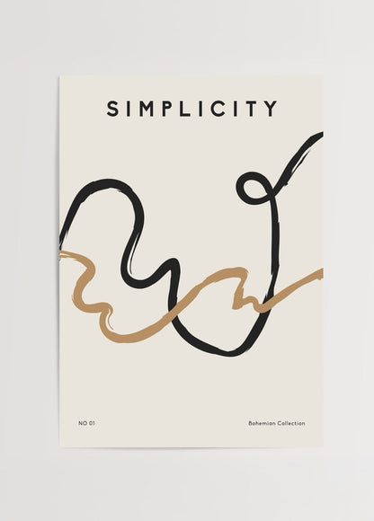Curves of Elegance abstract art print showcasing minimalist lines in beige and black.