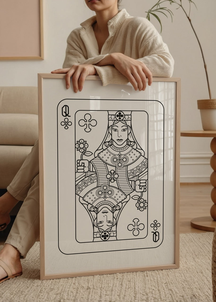 Regal Queen Card illustration print in black and white
