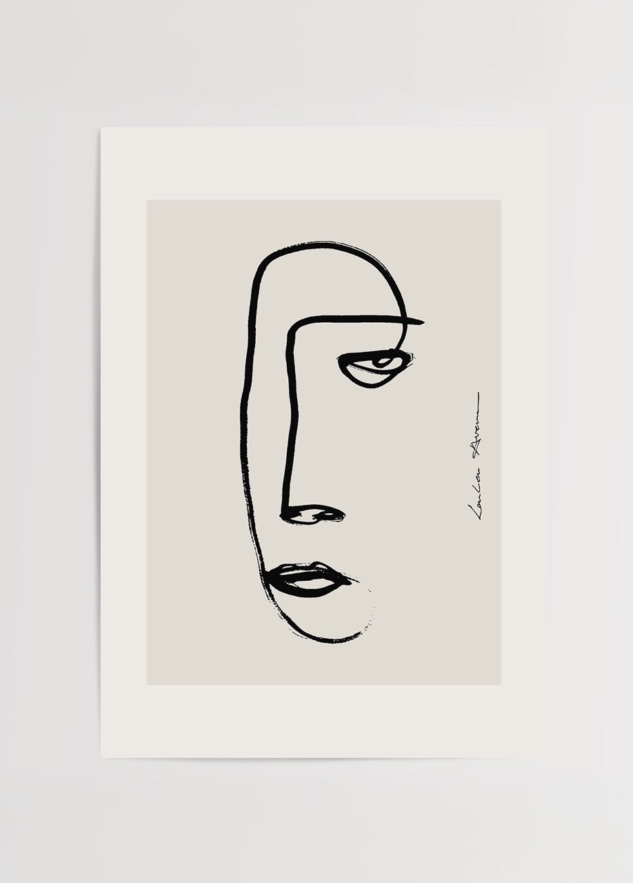Elegant minimalist line face art print on neutral background