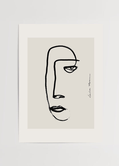 Elegant minimalist line face art print on neutral background