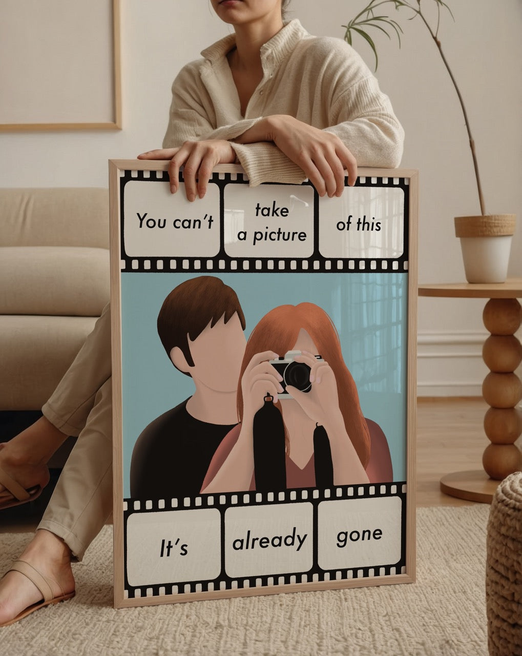 Stylish poster print featuring a couple with cameras in a cinematic style.