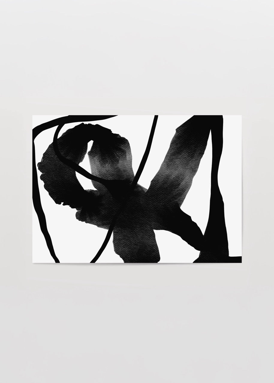 Dynamic Flow Abstract Art Print in black on white background