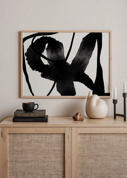 Dynamic Flow Abstract Art Print in black on white background