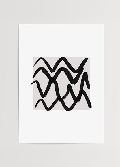 Fluid Black Wave Abstract Art Print showcasing dynamic black lines on a light background.