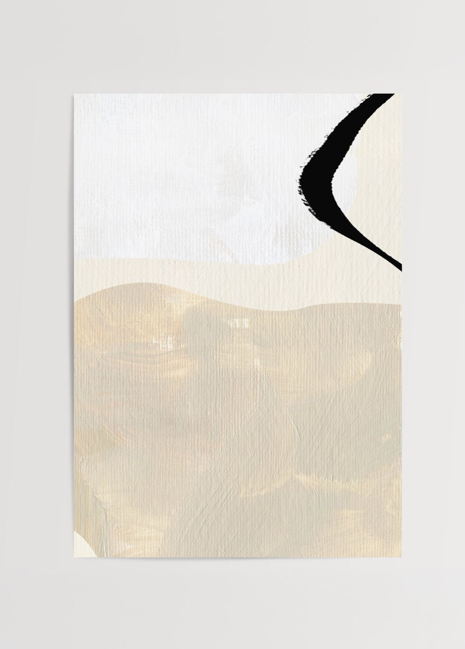 Artistic brushstroke wall art in neutral tones, featuring beige and black.