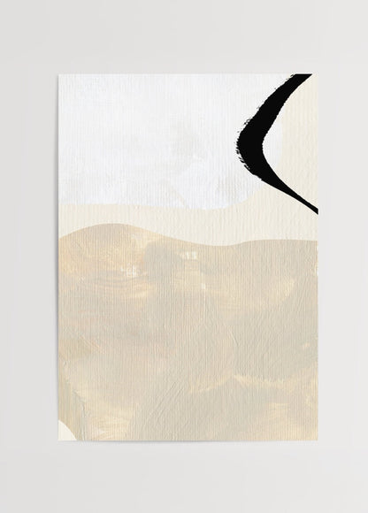 Artistic brushstroke wall art in neutral tones, featuring beige and black.