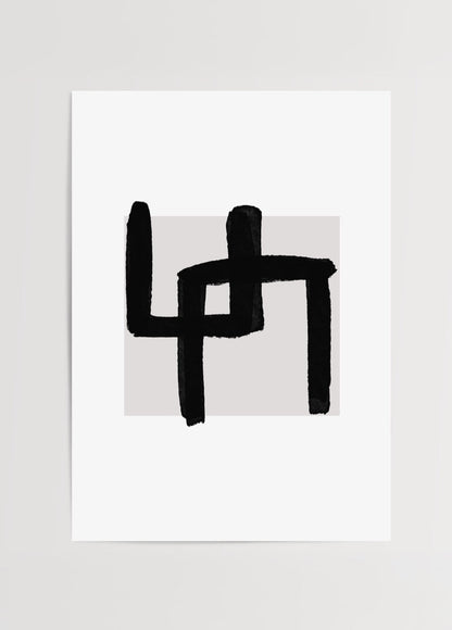 Bold brushstroke abstract wall art in black on a neutral background.