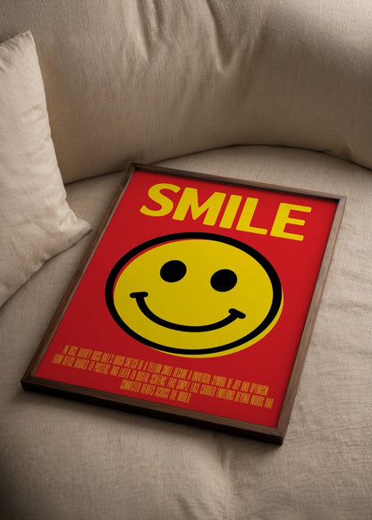 Bright and cheerful smiley face poster with bold typography.