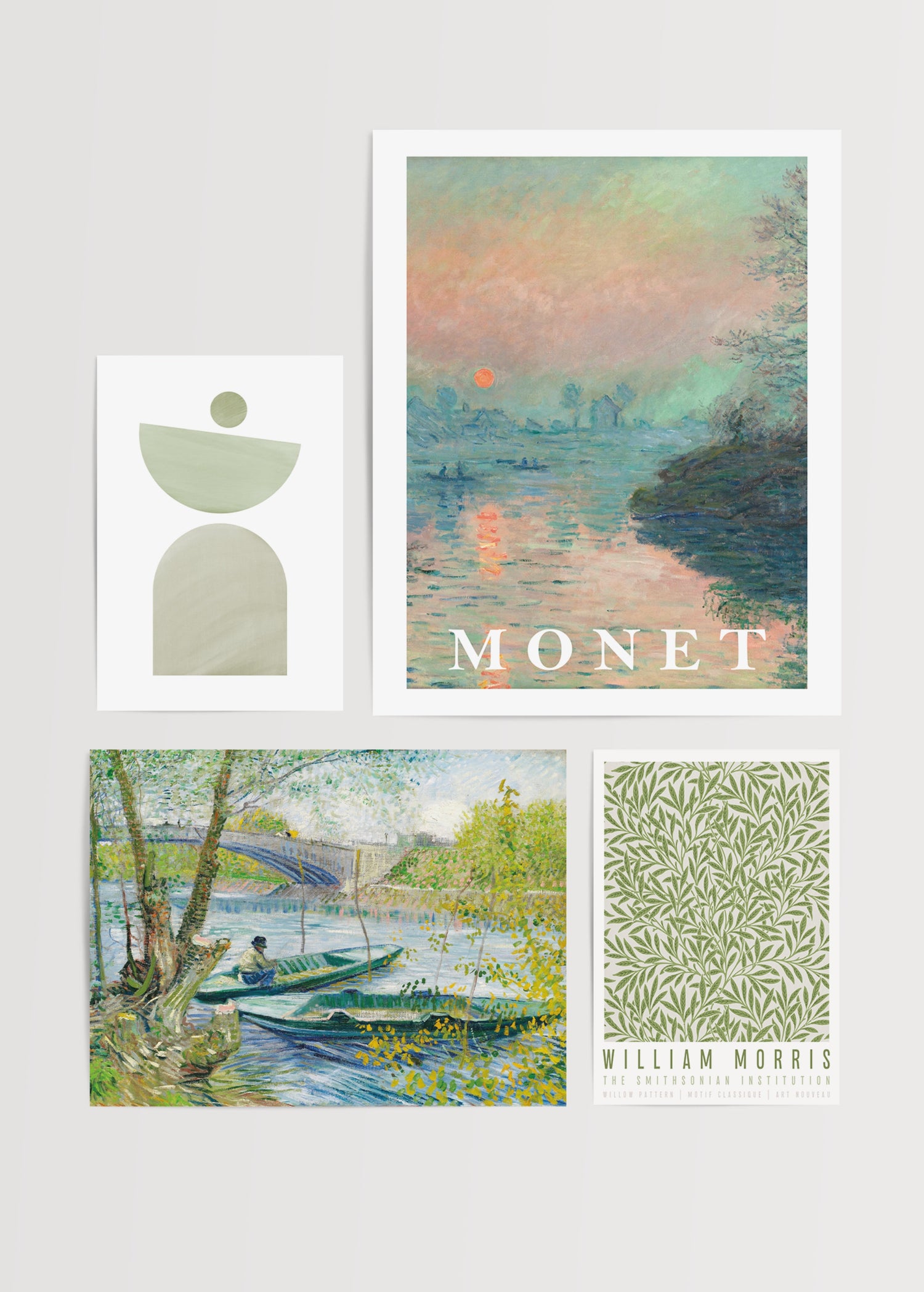 Tranquil Nature Wall Art Set featuring calming greens and classic designs.