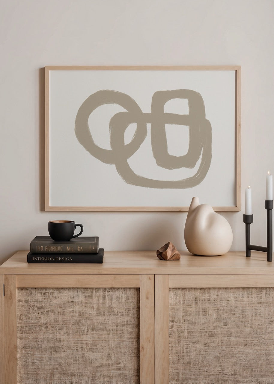 Whimsical abstract artwork featuring soft earthy loops.