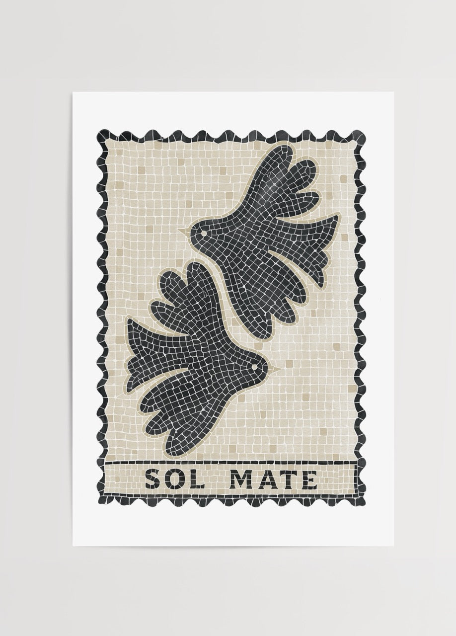 Sol Mate Poster Printing featuring a mosaic design of interlocking shapes.