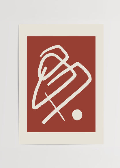 Ethereal Lines Abstract Art Print in red and white