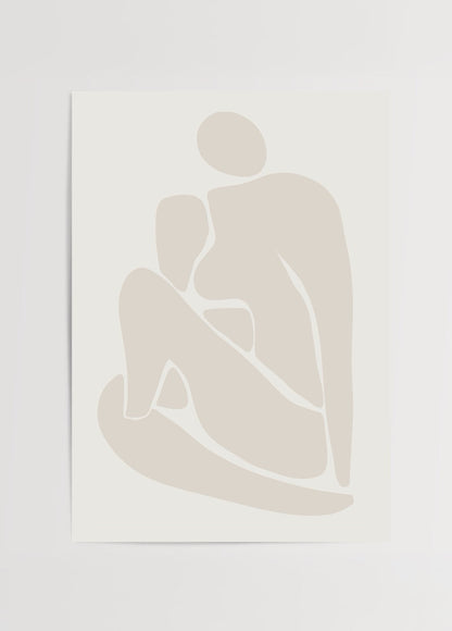 Minimalist wall art featuring a serene female form silhouette in beige tones.