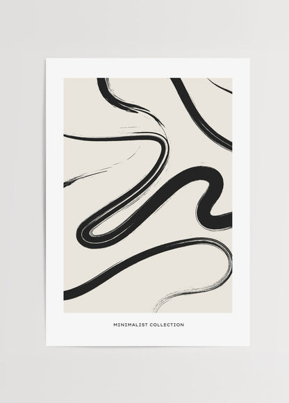 Fluid lines abstract wall art in beige and black tones.