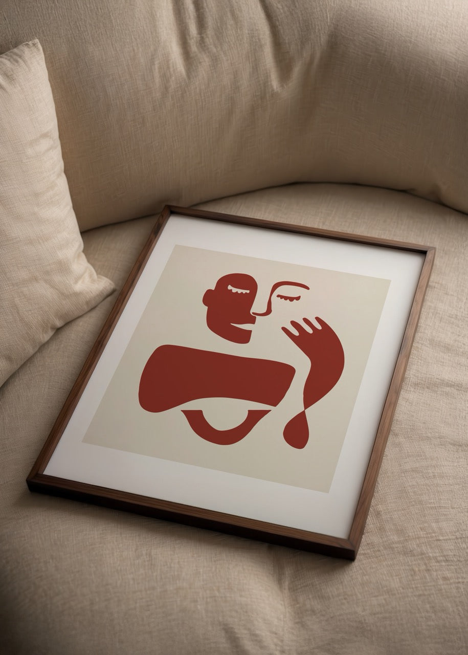 Abstract face art print featuring minimalistic shapes in warm tones.
