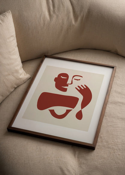 Abstract face art print featuring minimalistic shapes in warm tones.