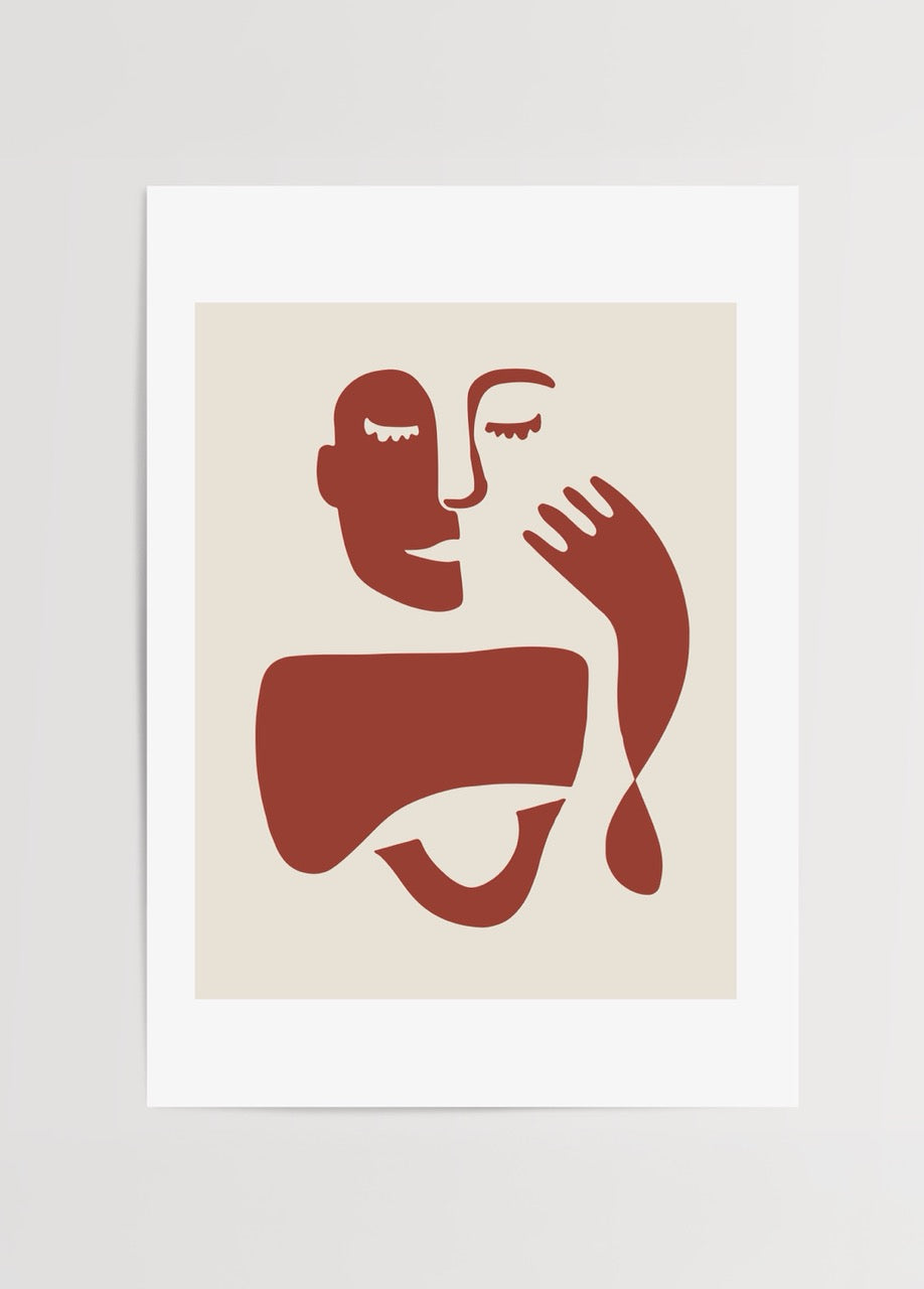 Abstract face art print featuring minimalistic shapes in warm tones.