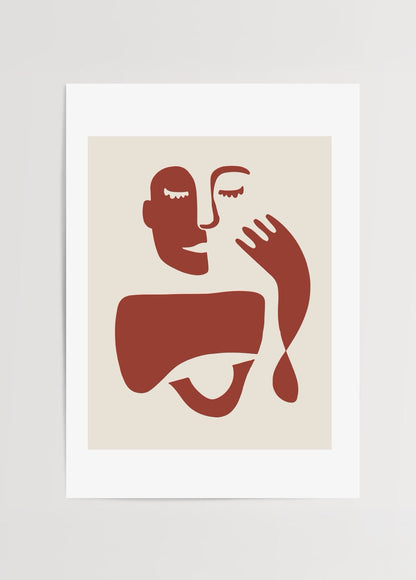 Abstract face art print featuring minimalistic shapes in warm tones.