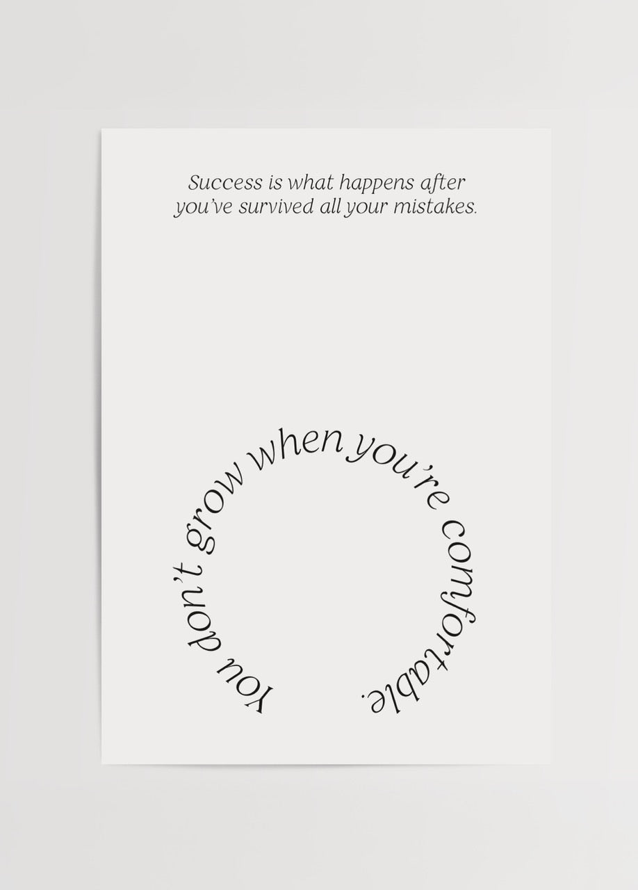 Motivational wall art featuring a quote about success and growth in a minimalist design.
