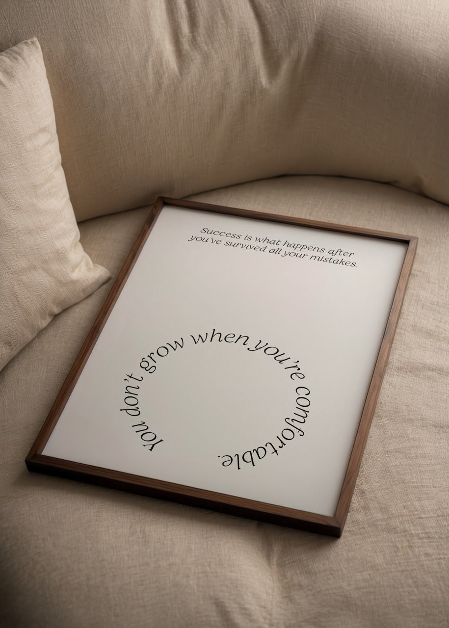 Motivational wall art featuring a quote about success and growth in a minimalist design.