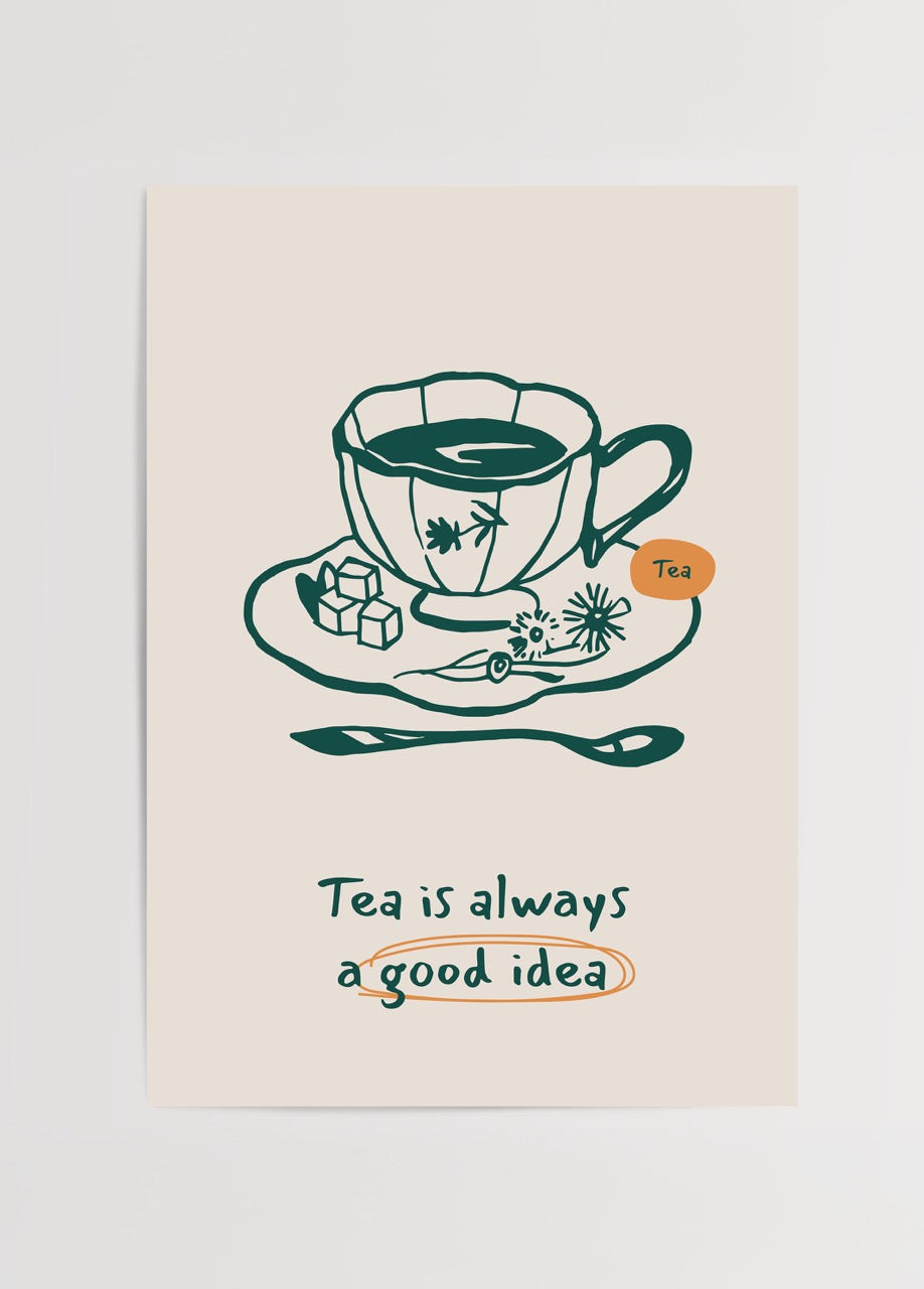 Minimalist poster featuring a teacup with the text &