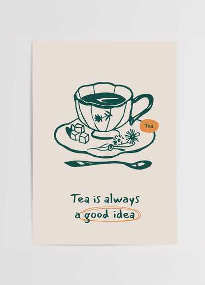Minimalist poster featuring a teacup with the text &