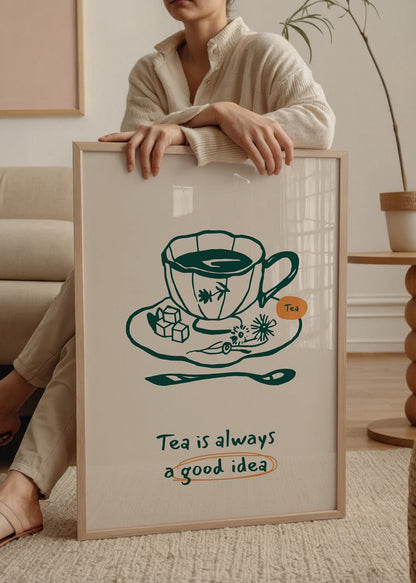 Minimalist poster featuring a teacup with the text &