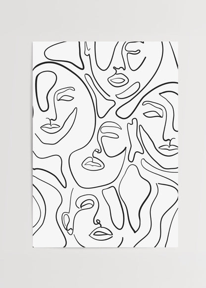Abstract line faces art print showcasing minimalist design.