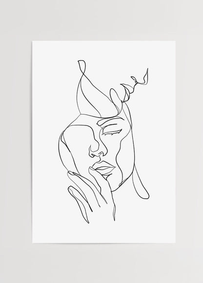 Elegant line art portrait showcasing minimalistic design for wall decor.