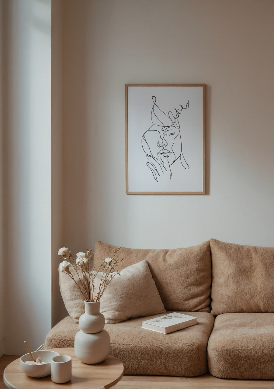 Elegant line art portrait showcasing minimalistic design for wall decor.