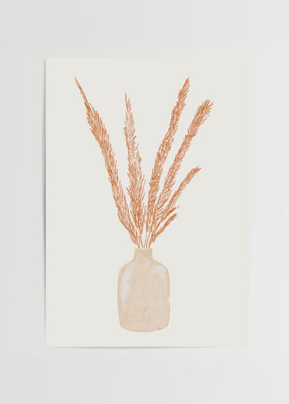 Illustration of pampas grass in a terracotta vase.