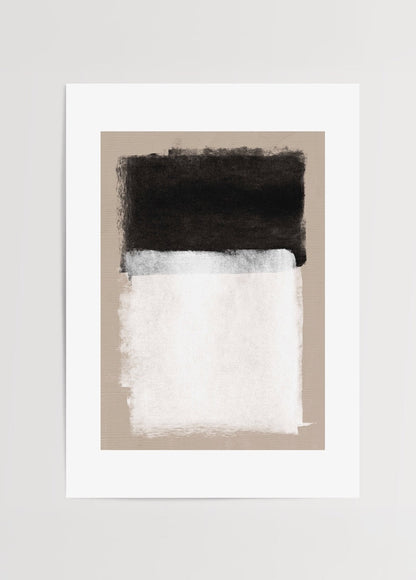 Monochrome abstract art print featuring layered black and white textures.