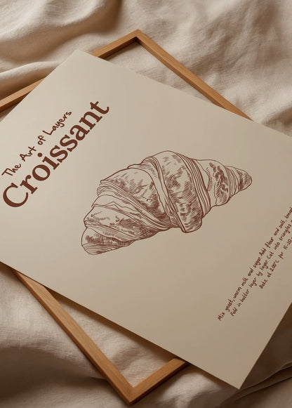 Illustration of a croissant on a beige background, celebrating culinary art.