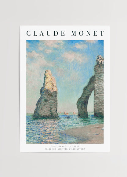 Coastal cliffs at Étretat depicted in serene blue and beige tones.