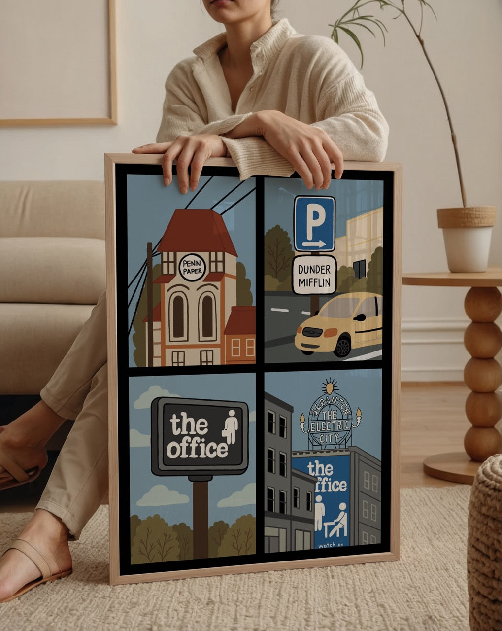 Illustrative wall art featuring iconic locations from The Office.
