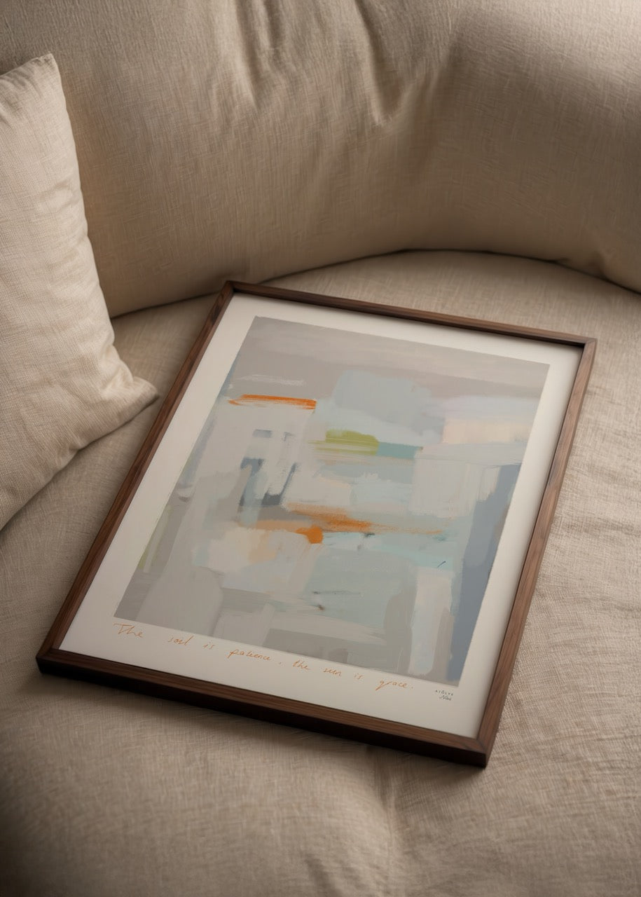 Abstract artwork in soft tones depicting nature themes for elegant wall decor.