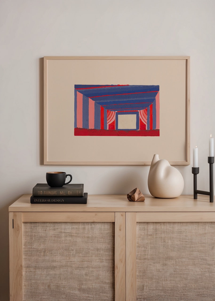 A vibrant abstract poster representing a theatrical stage composition.