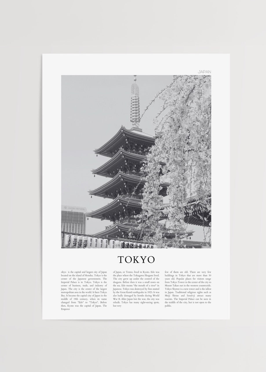 Serene black and white artwork of Tokyo&
