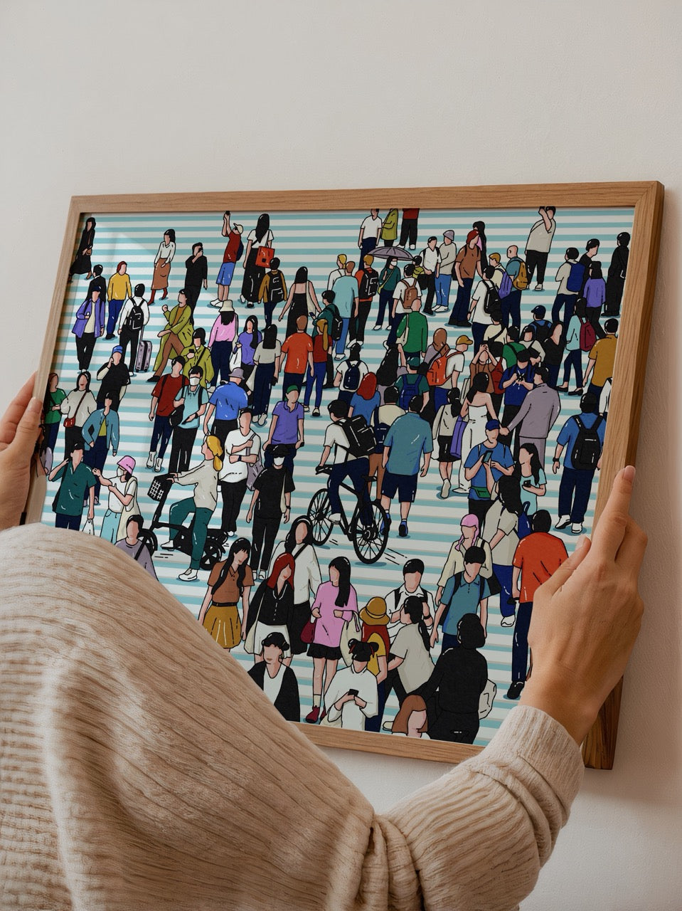 Vibrant illustration of the bustling Tokyo Shibuya Crossing, showcasing a diverse crowd.