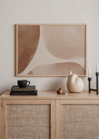 Abstract print featuring earthy tones and organic shapes for modern wall art.