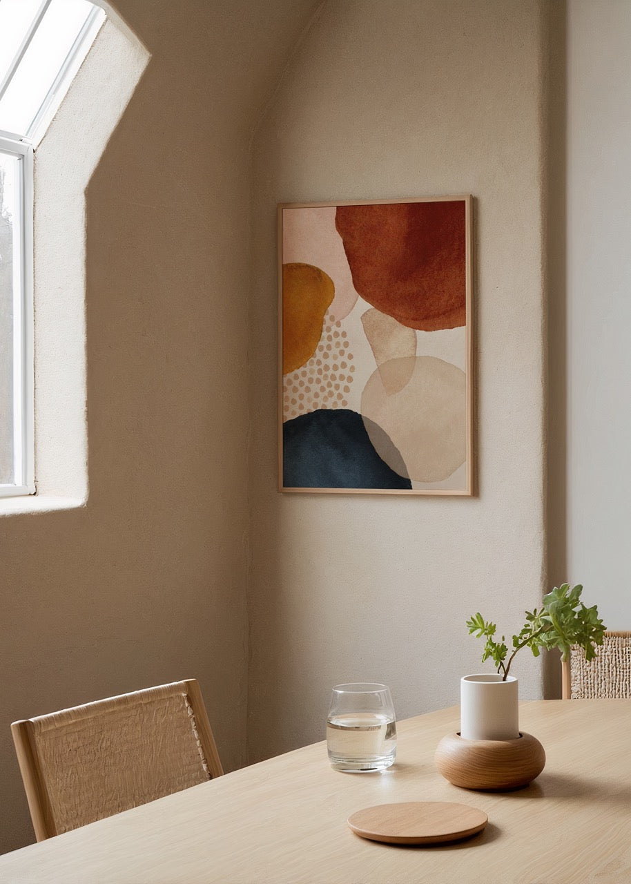 Abstract wall art featuring earthy tones and organic shapes, perfect for modern interiors.