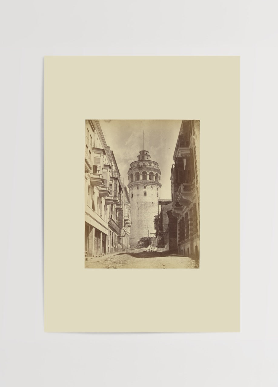 Monochrome artwork of Galata Tower in Istanbul, showcasing historical architecture.