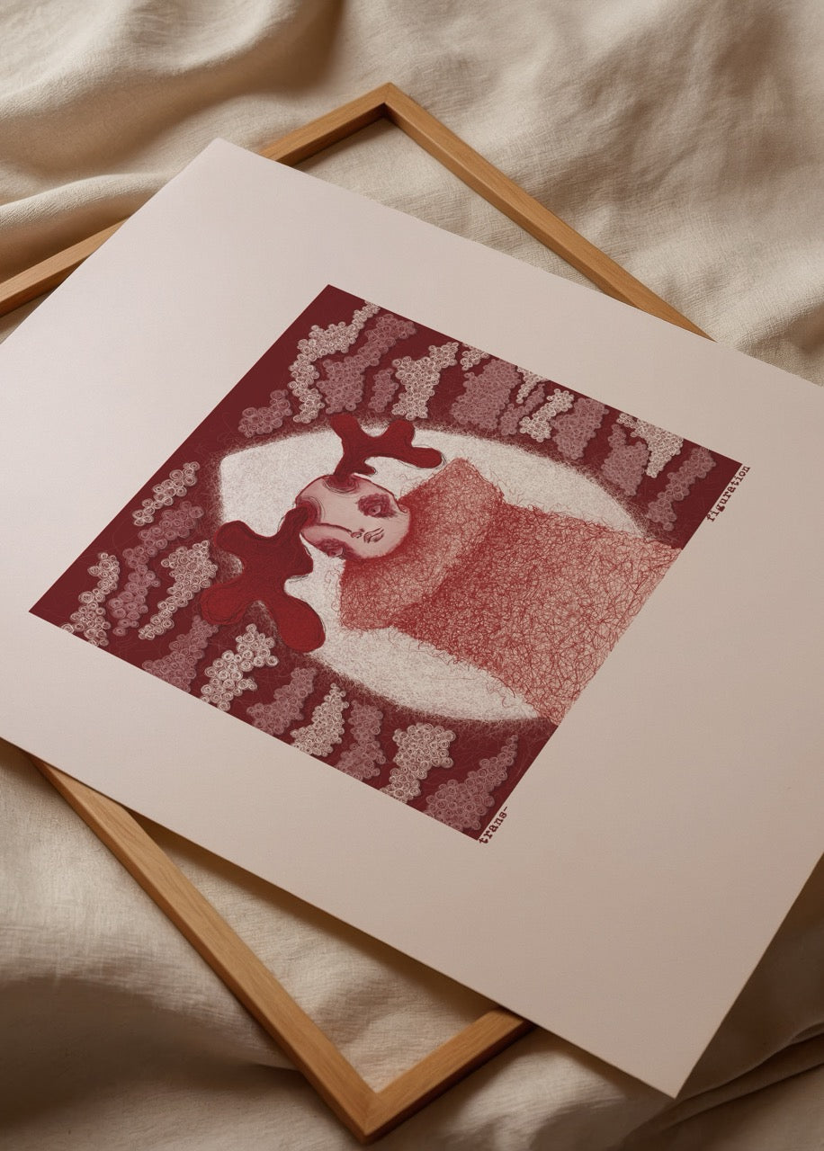 trans-figuration – Illustration Poster Print featuring intricate details and warm hues.
