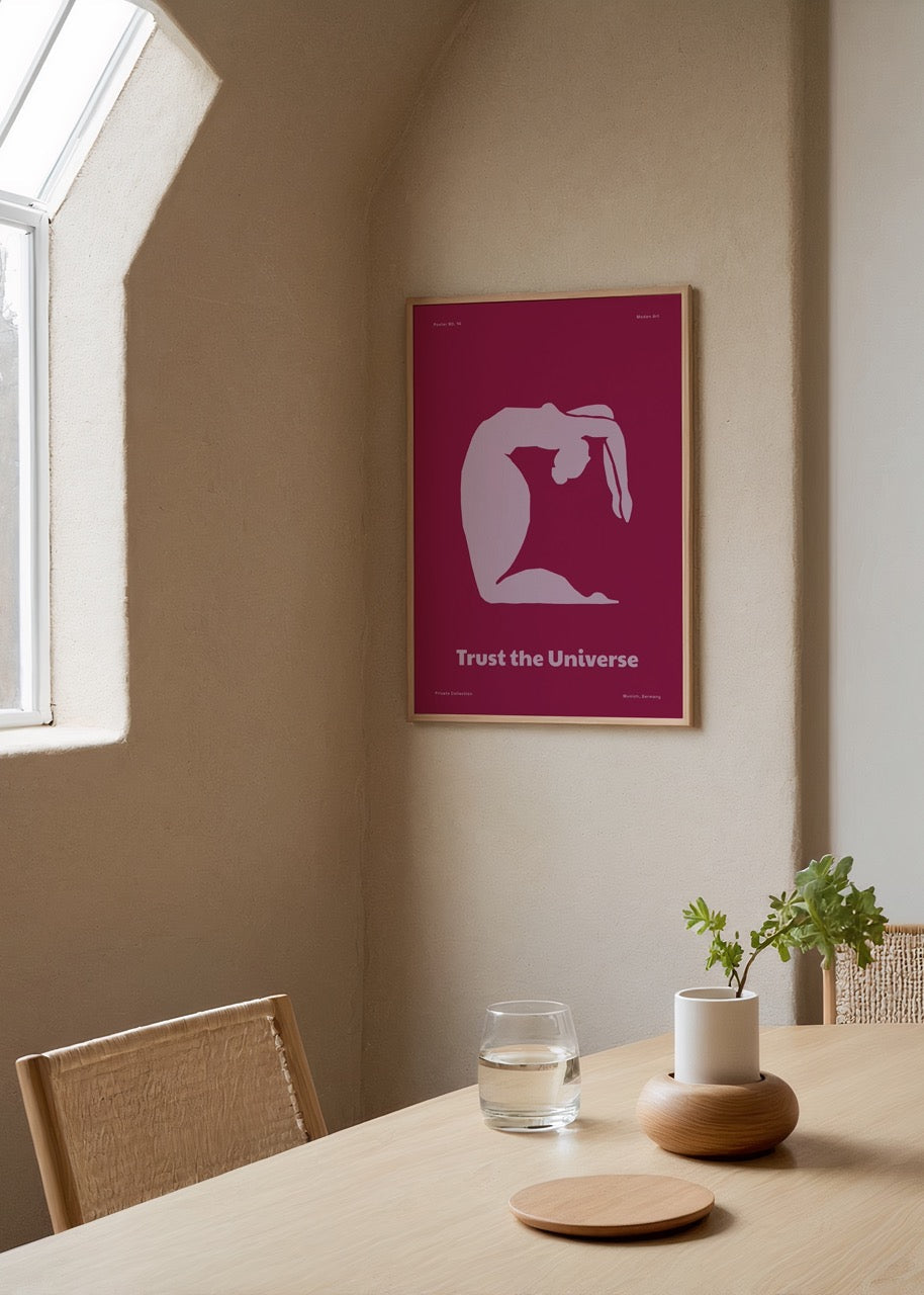 Trust the Universe – Poster No. 14 featuring abstract shapes in pink and lavender.