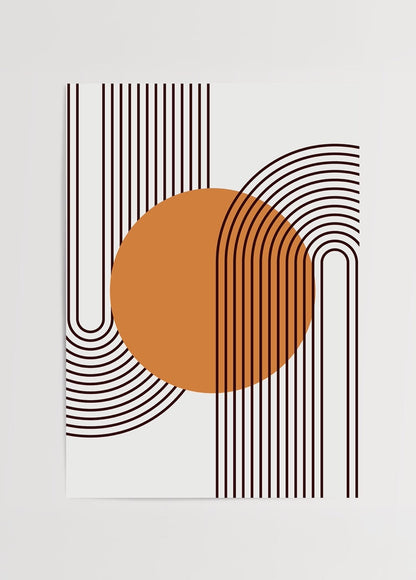 Contemporary abstract art print featuring orange and linear forms.