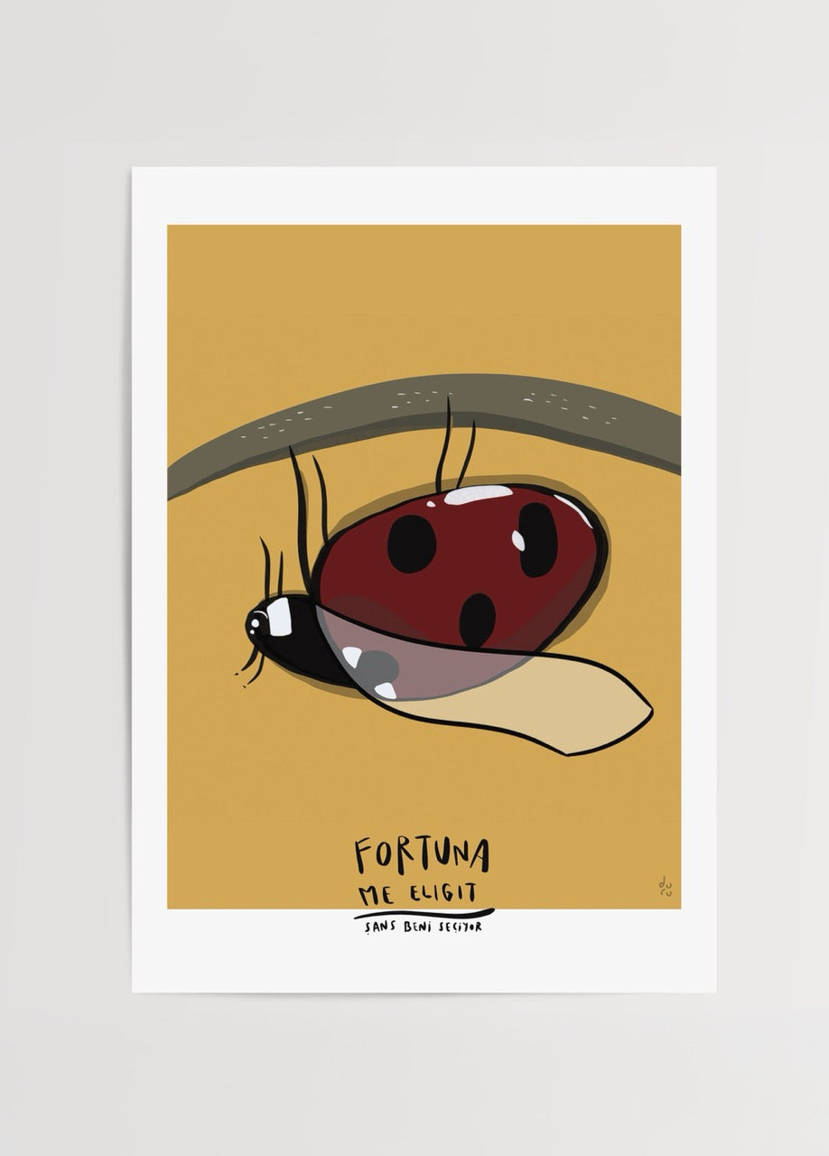 A vibrant ladybird illustration poster representing luck, perfect for interior decor.