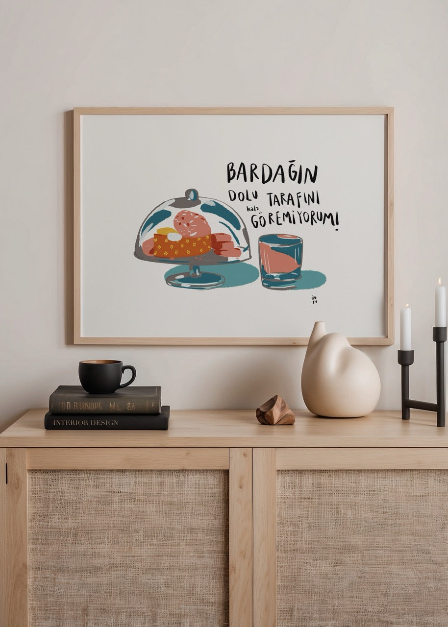 Whimsical poster featuring vibrant dessert and drink illustration.
