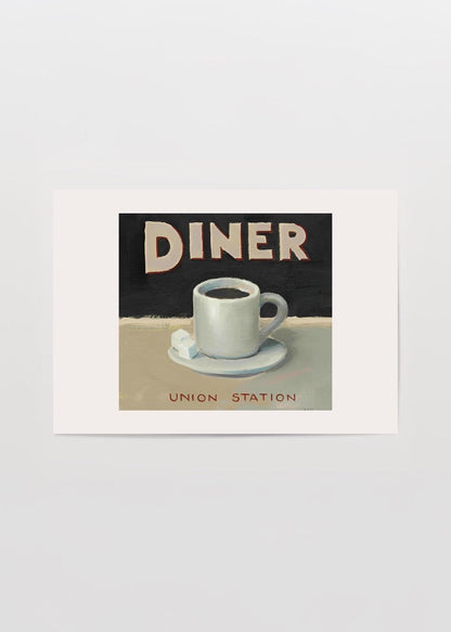 Retro diner coffee illustration poster showcasing a coffee cup.